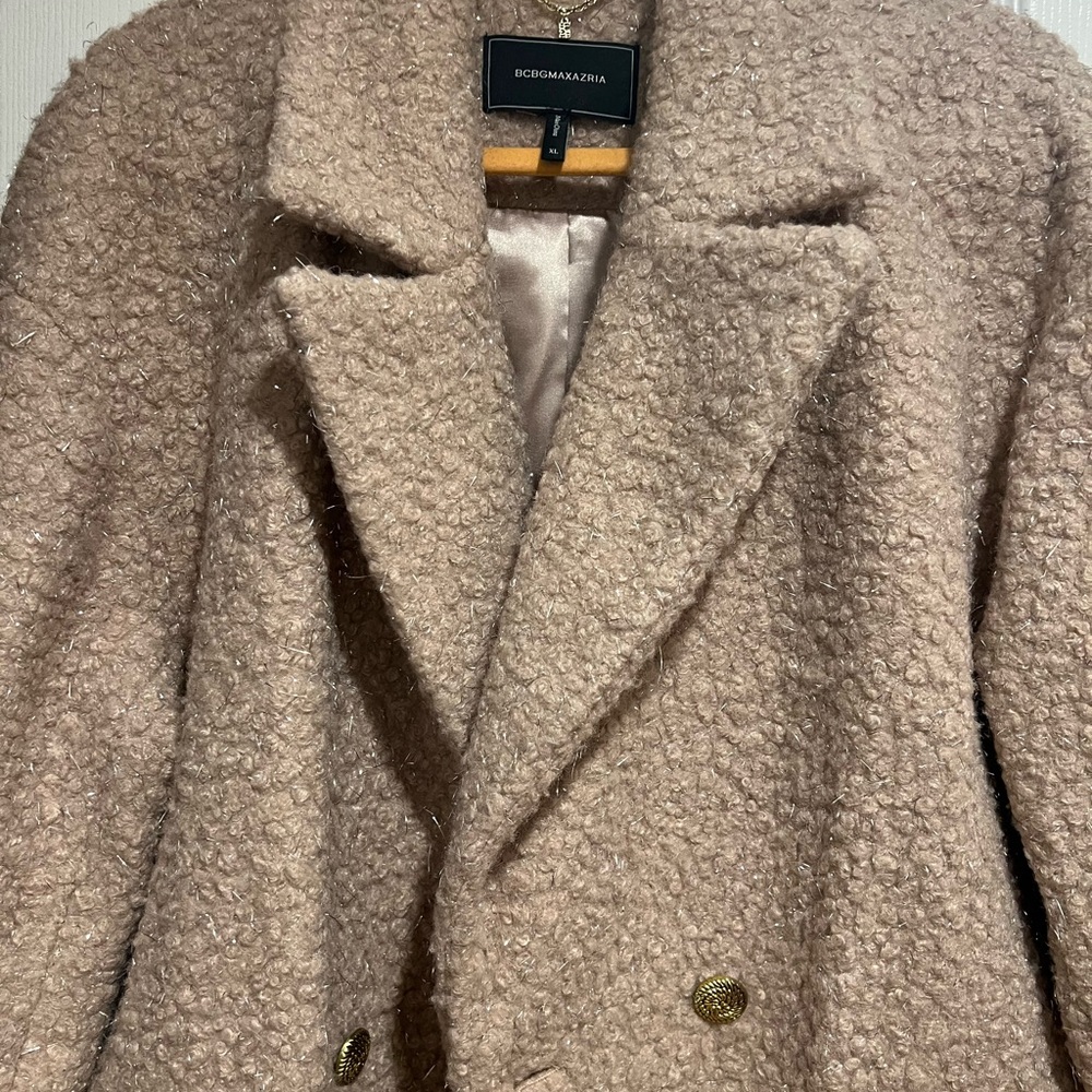 BCBGMaxAzria Beige Bouclé Tweed Double-Breasted Coat